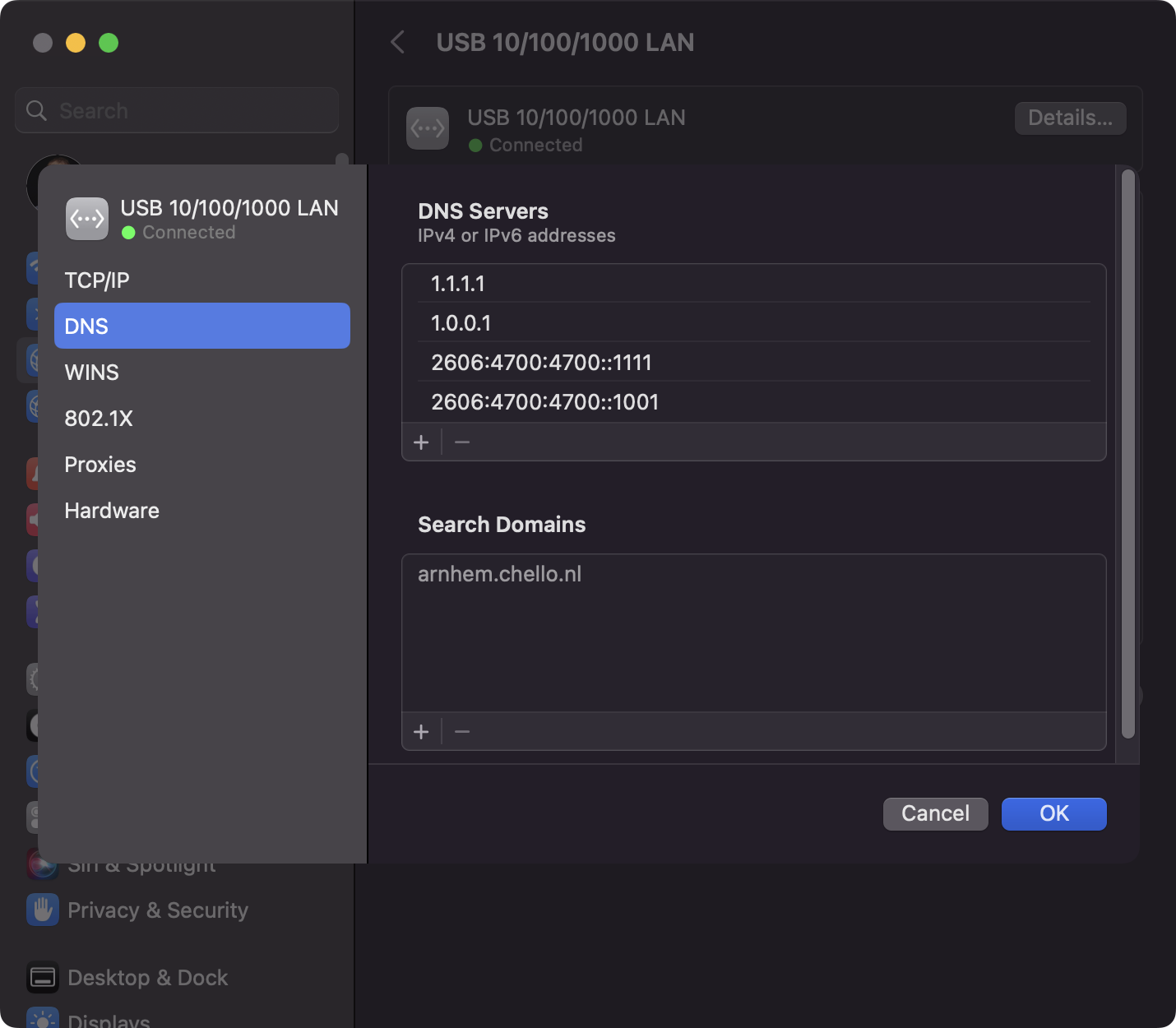 Settings to configure a dns resolver on macOS