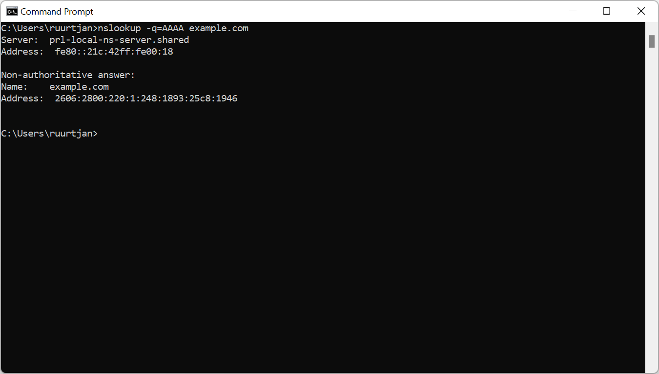AAAA lookup in Windows