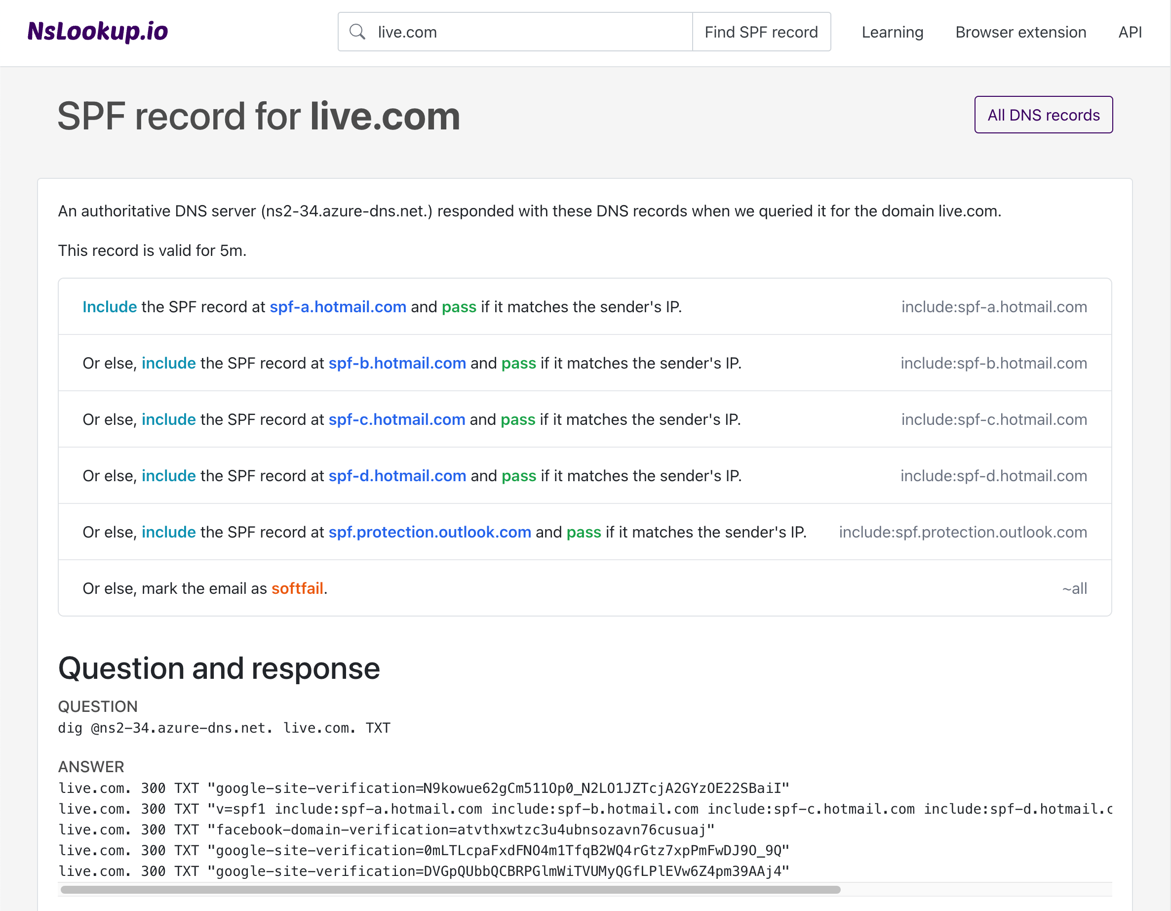 Example DNS SPF records