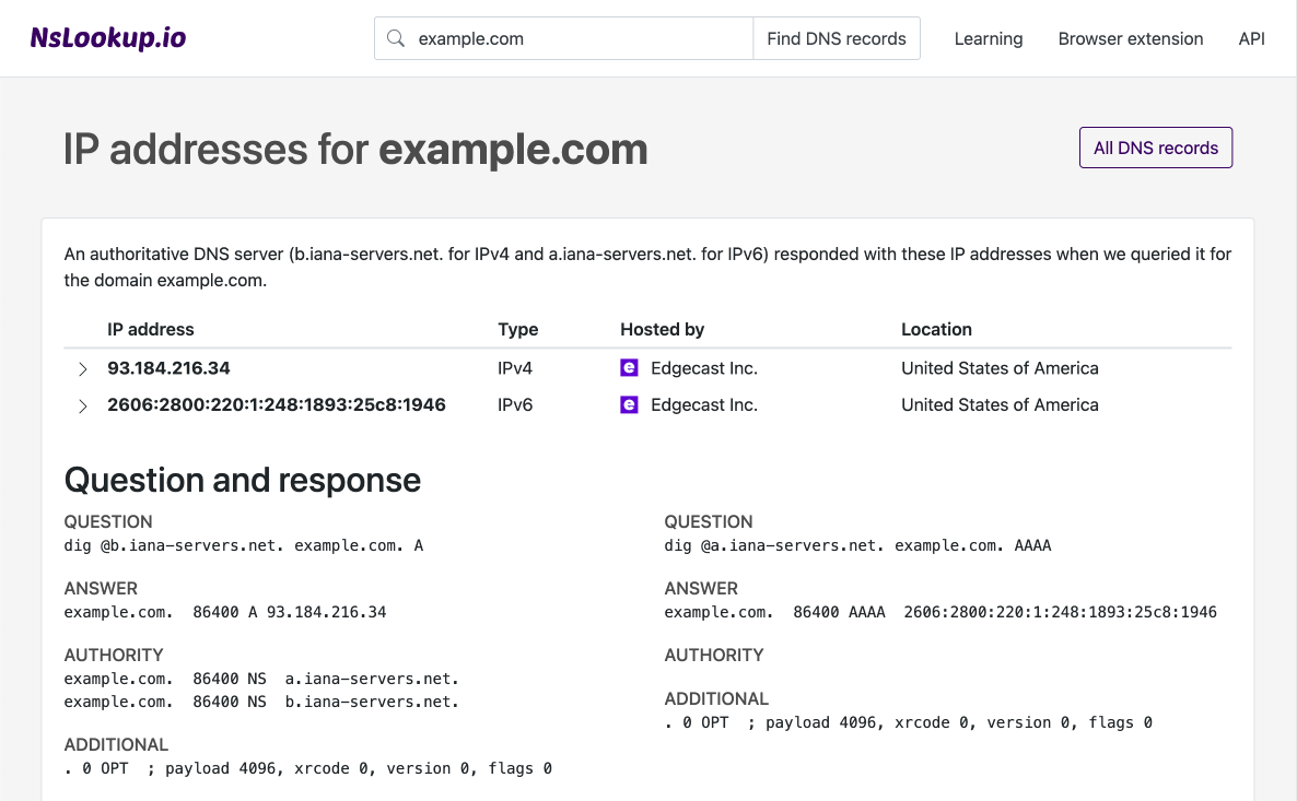 Example IP addresses