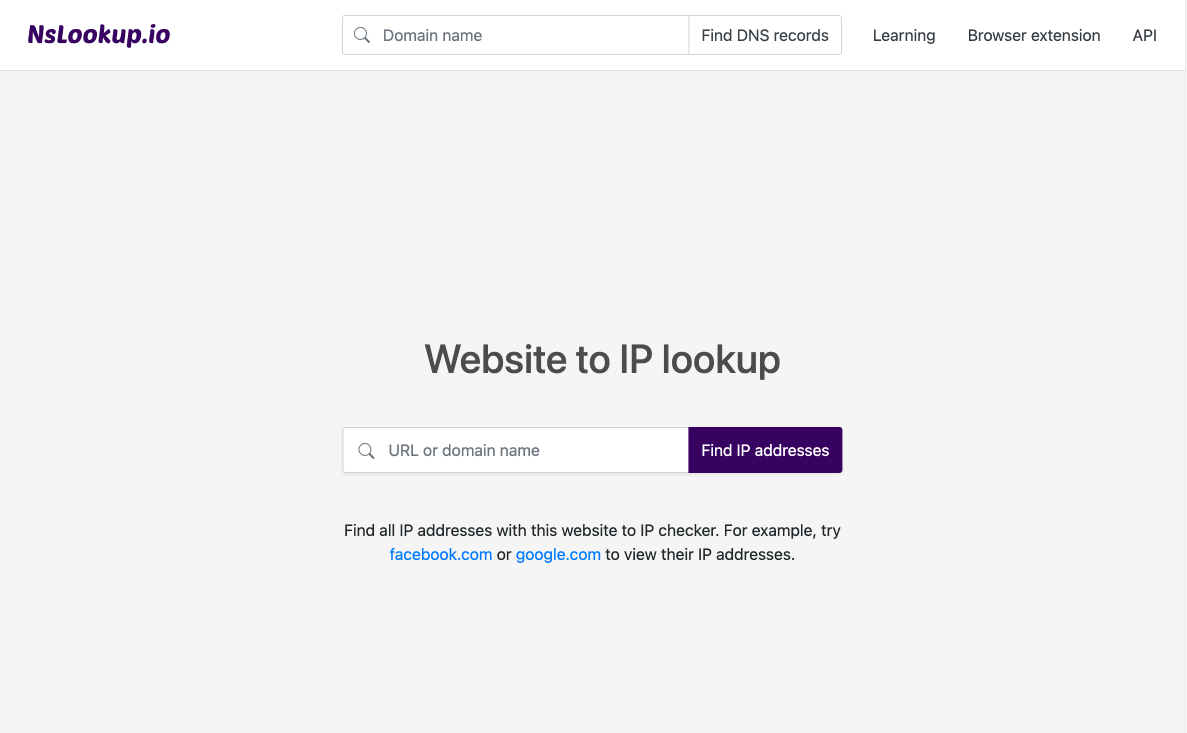 Open the website to IP lookup tool